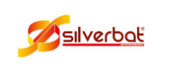 Logo de Silverbat® avec graphique abstrait orange et rouge entrelacés et texte rouge souligné d'une ligne.